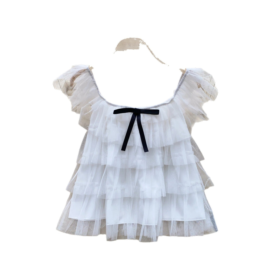 Korean style sweet bowknot layered mesh blouse - women's summer chic & youthful short-sleeve top