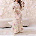 summer new women's clothing cross-border  fashion retro palace v-neck long sleeve printed swing dress