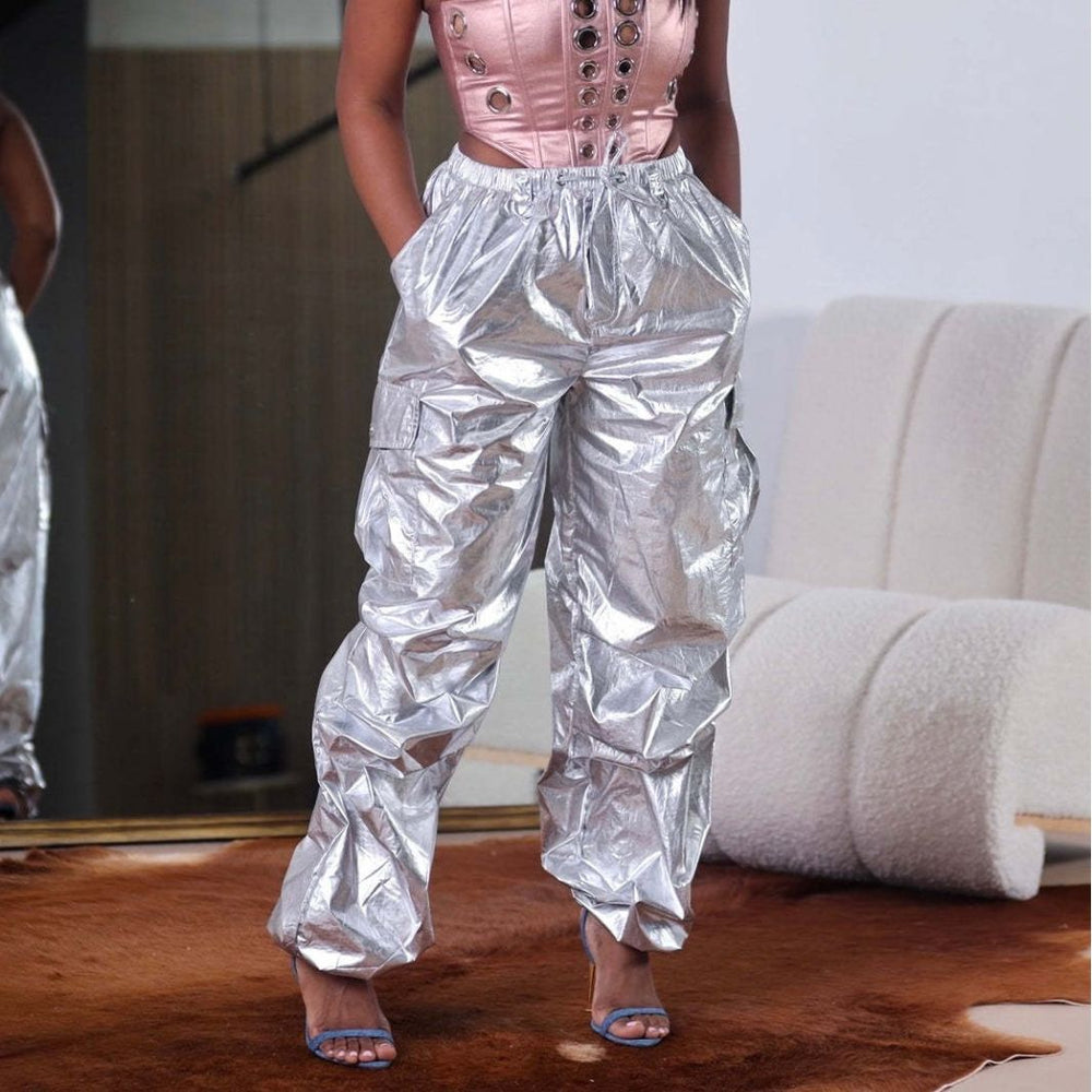 Amazon hot seller: european and american fashion women's casual pants - solid color, 3d pocket, pleated cargo pants