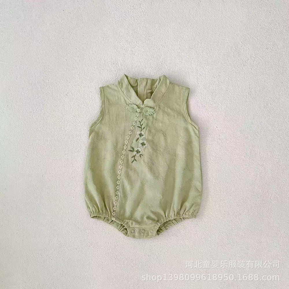 Newborn & toddler summer cheongsam romper - traditional chinese style bodysuit for baby girls - perfect for 100-day celebration & full month milestone