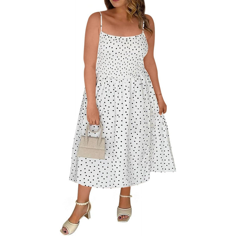 Amazon plus size midi dress women's  summer new polka dot square neck beach sundress