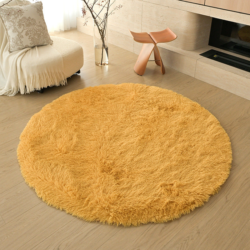 Silk wool carpet round scandinavian bedroom bedside carpet living room study bay window thickenedpure color tie-dye long hair floor mat