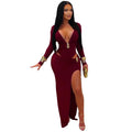 C7631 cross-border   fashion women's sexy v-neck solid color long sleeve bodycon dress