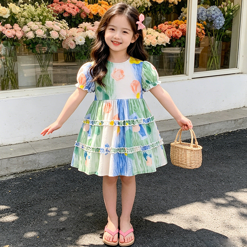 Girls' dresses  new summer collection: stylish baby princess dress, tie-dye vacation style, girls' clothing, little girl's dress