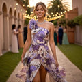 e-commerce amazon 2026 new summer slim-fit, waist-defining, one-shoulder, printed, slit maxi dress