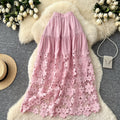 spring new arrivallacepatchwork a-line skirt women's cut outhigh waist cake skirt easiest for match mid-length skirt