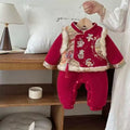 Autumn winter one-piece clothes baby baby full moon first birthday banquet red festive national style khaki new year dress romper