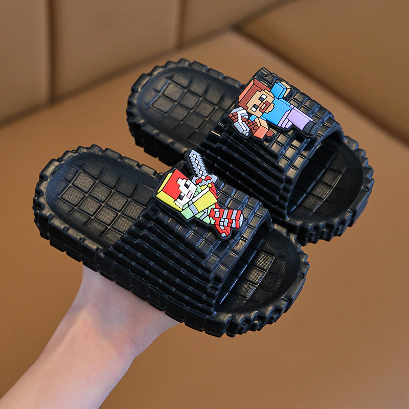 My world eva summer new sandals & slippers - building block character, cute cartoon design, outdoor non-slip slippers for boys & girls