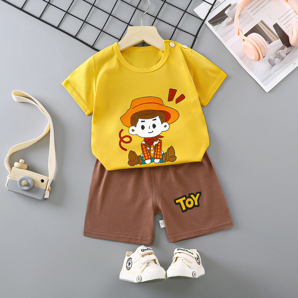 Kids' short-sleeve set: 100% cotton boys' t-shirt & baby summer outfit - girls' shorts, infant clothing, wholesale summer apparel
