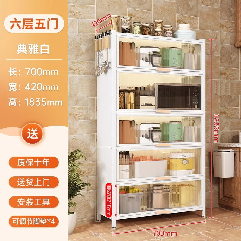 Kitchen thickened carbon steel storage rack floor-standing multi-layer dust-proof storage cabinet microwave oven with door multi-functional storage cabinet