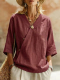 summer new women's solid color cotton linen european and american button-down top - cross-border e-commerce