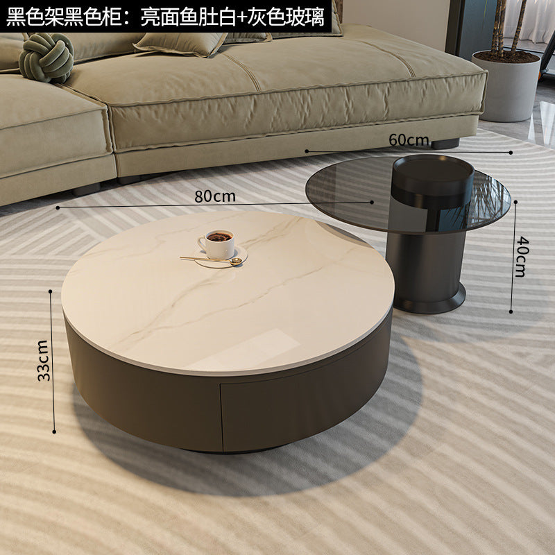 Minimalist slate combination coffee table small apartment simple modern light luxury high-end round living room for home black popular