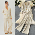 Premium chanel-inspired two-piece set for women: versatile knitted cardigan with metal button detail and casual pants - perfect for autumn and winter