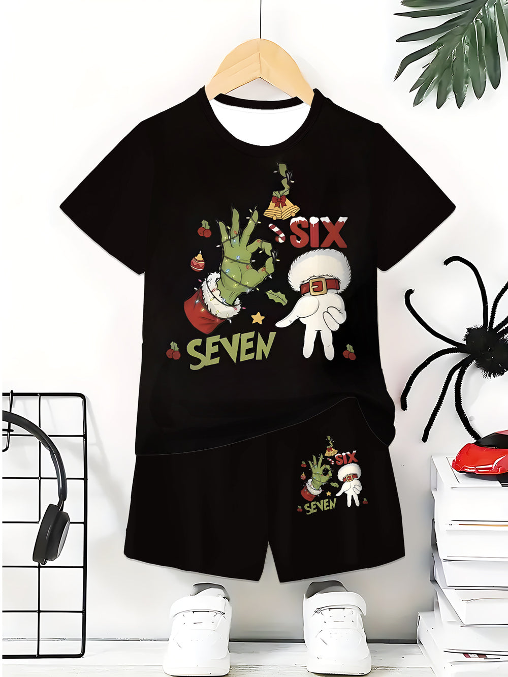 "stylish digital 67 print," perfect for summer wear, boys' outdoor sports t-shirt set