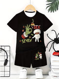 "stylish digital 67 print," perfect for summer wear, boys' outdoor sports t-shirt set