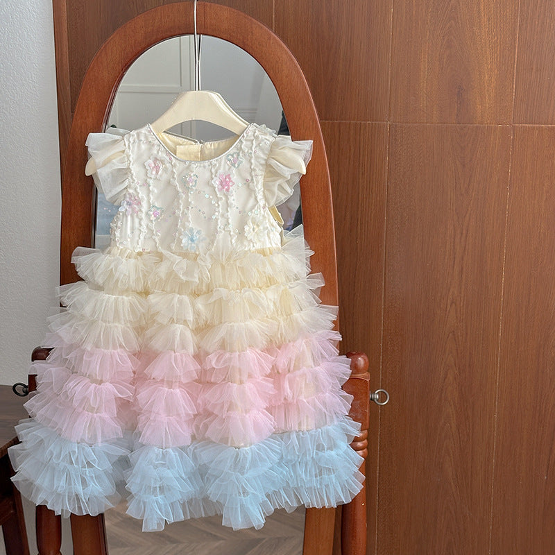 Girls' summer mesh dress  new children's gradient cake dress little girl's stunning summer princess dress