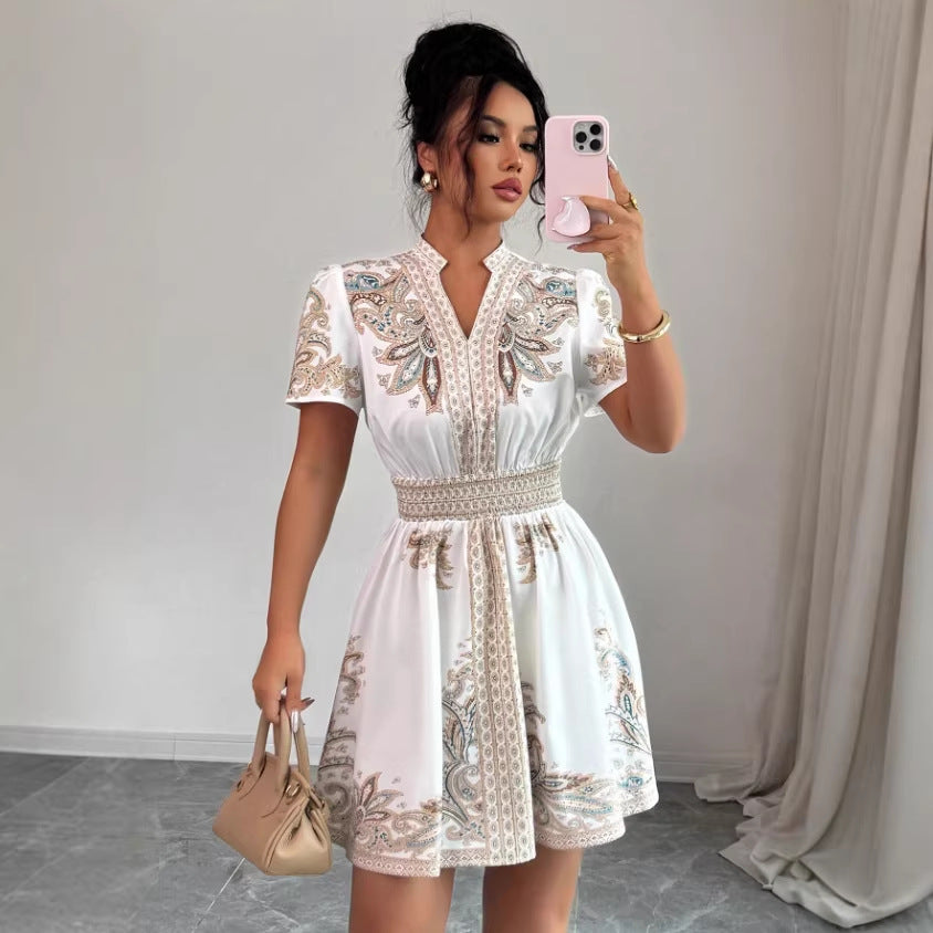 cross-border  european and american women's v-neck lace patchwork dress