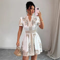 cross-border  european and american women's v-neck lace patchwork dress