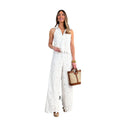 Amazon  summer french style embroidered cutout v-neck tank top + wide-leg straight-leg pants set