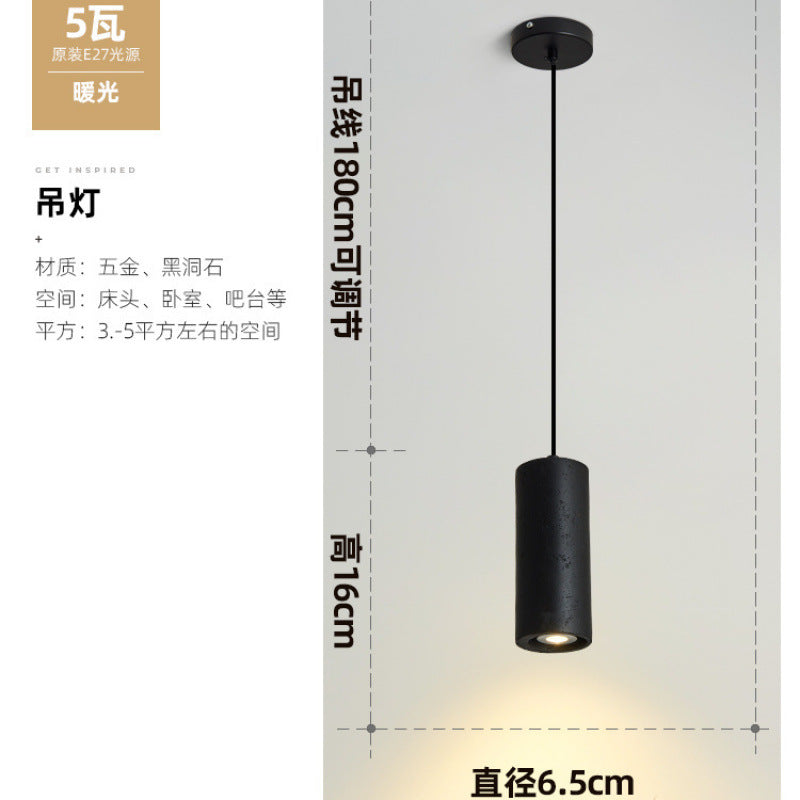 Yellow travertine bedroom bedside chandelier Japanese wabi-sabi retro walnut living room background wall bar hanging line lamp