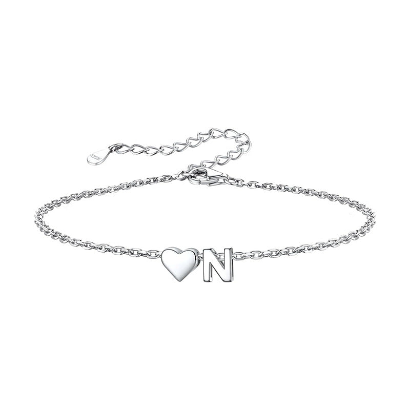 European and american style 26 alphabet letter bracelet for women - fashionable, minimalist, elegant stainless steel heart letter bracelet