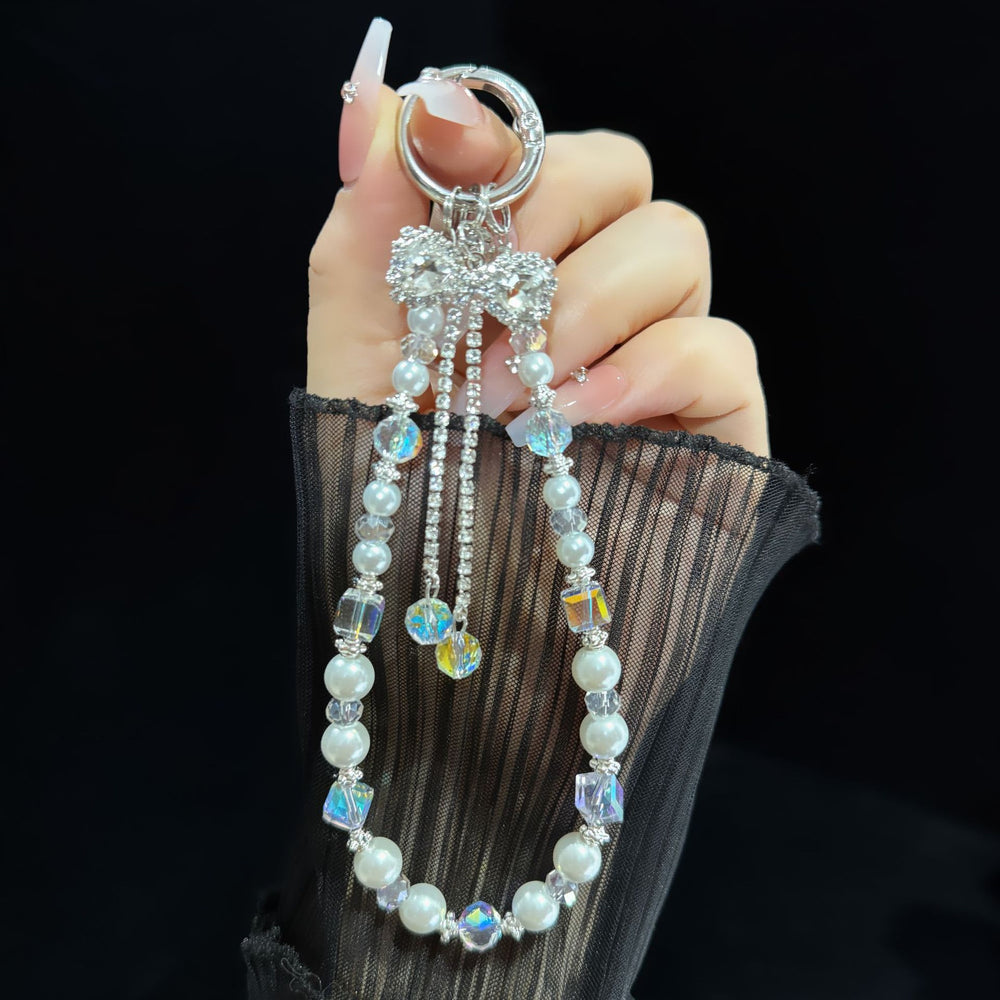 Luxury rhinestone butterfly phone charm crystal pendant wristlet chain accessories - high-end mobile phone lanyard for women