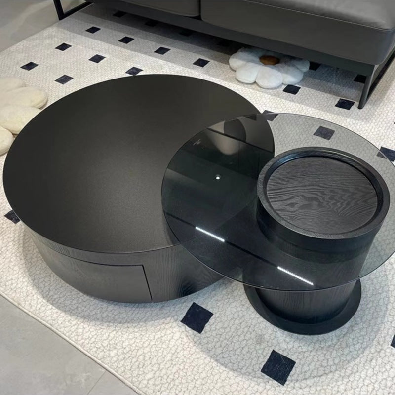 Black rock slab italian minimalist coffee table - modern simple living room home use, small to large round tea table, high-end designer style