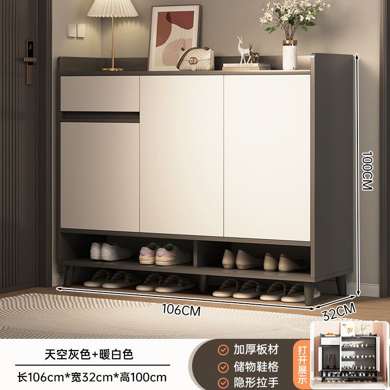 Shoe cabinet household door storage cabinet integrated against the wall simple door porch cabinet locker solid wood legs home shoe rack