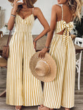 Ready-to-ship cross-border women's fashion jumpsuit: european and american style, spaghetti strap, open back, large bow detail
