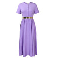 D3134 belt european and american export women's clothing  summer new short-sleeved waist slimming look large skirt cross-border dress