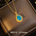 【titanium steel】new blue zircon teardrop luxury necklace and earring set, micro-paved personalized elegant stud earrings and necklace jewelry