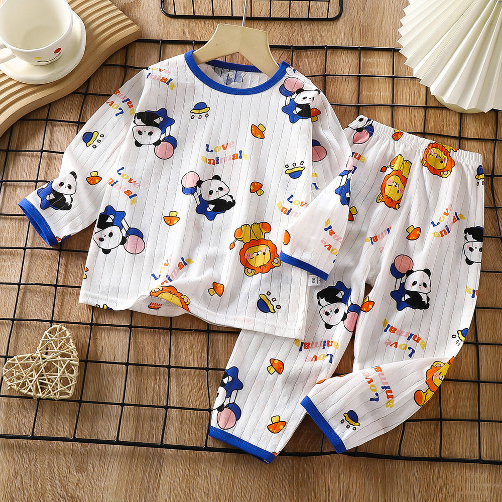 new children's pure cotton pajama set - summer long sleeve sleepwear, lightweight air conditioning suit for boys and girls