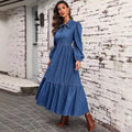 european and american new arrival: high-end denim long-sleeve fashionable fitted waist dress for women - perfect for  and independent cross-border e-commerce stores