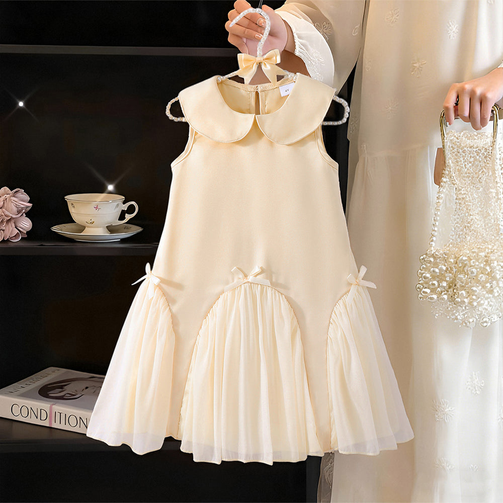 Girls' sleeveless dress with round neck and bow detail (toddler/kids)