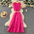 French style autumn outfit: elegant, high-end hollow-out lace embroidered sleeveless cropped top and high-waisted midi skirt set