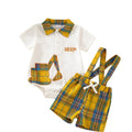 Boys and girls cartoon tractor embroidered overalls suit