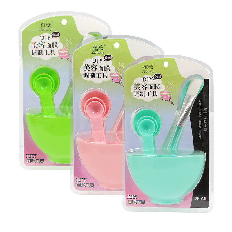 Zhiwei 6-piece suit bowl large beauty mask tool bowl stick brush spoon suit plastic mask bowl mask brush