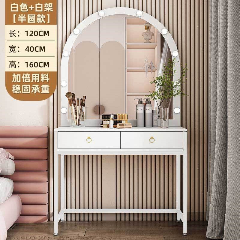Vanity table with light, portable makeup desk for home use, small apartment vanity, modern minimalist makeup table, photo studio makeup table