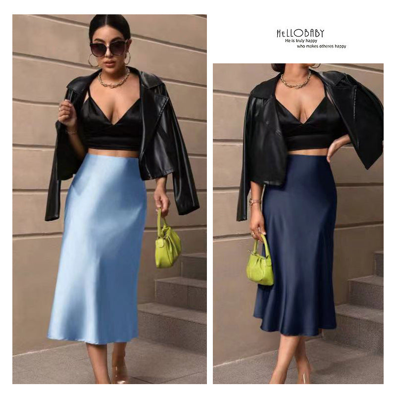 Hip-covering fishtail skirt satin satin mid-length skirt spring and summer new arrivalfashion cross-border women's clothing manufacturer direct