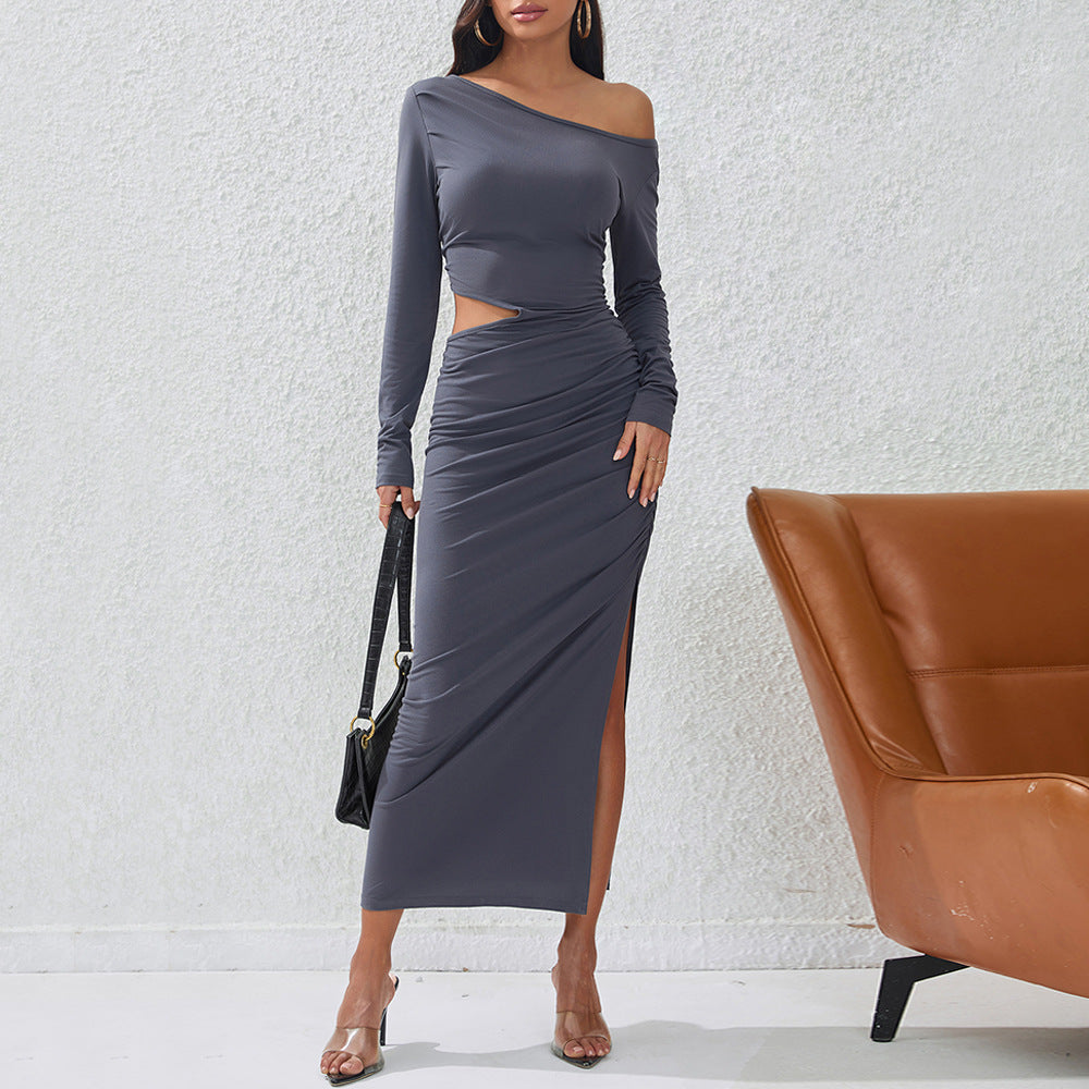 women's fashion: european and american  fall/winter new collection - slim-fit, sexy, cutout, slit, bodycon midi party dress