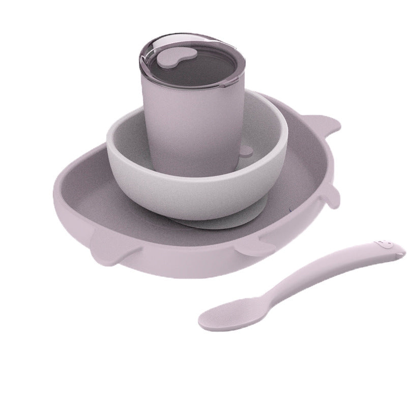 Silicone tableware kids set: baby bowl, food supplement bowl, suction cup learning chopsticks, spoon, plate - food grade, cute & fun for feeding