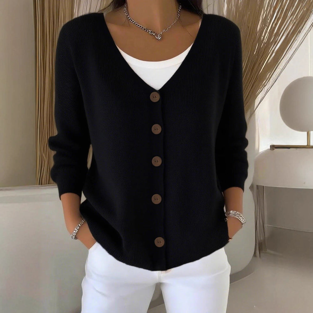 2025 new women's solid color knitted button-down cardigan, loose fit, casual style, european and american cross-border amazon independent website