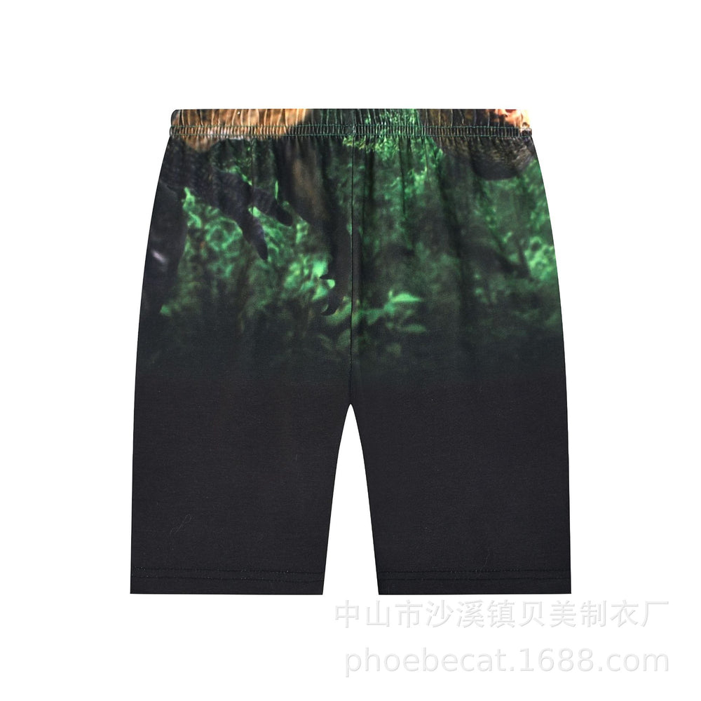 3d digital printing forest secret realm ferocious beast home wear short-sleeved shorts 2-piece set