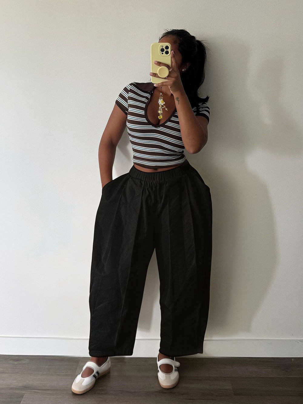 S391656 cross-border white elastic high waist women's harem pants loose pleated casual pants casual wide leg pants