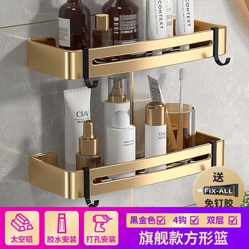 Non-punching bathroom triangular rack, bathroom space aluminum washstand, toilet corner triangular basket storage rack