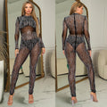 C6958 cross-border   independent station hot diamond fashion sexy see-through jumpsuit pants two-piece set