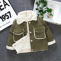 Baby thickened outerwear  new style children's fashionable fleece cotton coat infant corduroy jacket autumn and winter clothing for boys