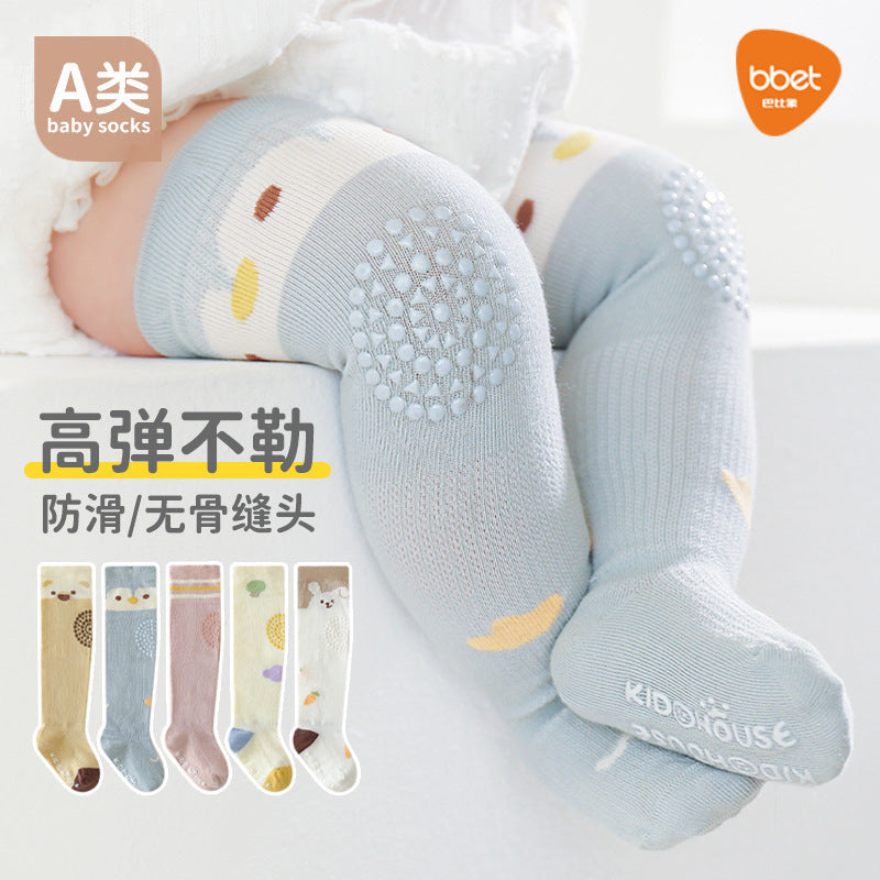 Babylon baby stockings spring and summer new arrival combed cotton cartoon kids socks boneless dot glue non-slip over-the-knee socks