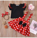 Best sellingpleated skirt kidsfall and winterlong sleeves cartoon polka dot suspender skirt children's clothing with hair tie 5t european and american girl suit