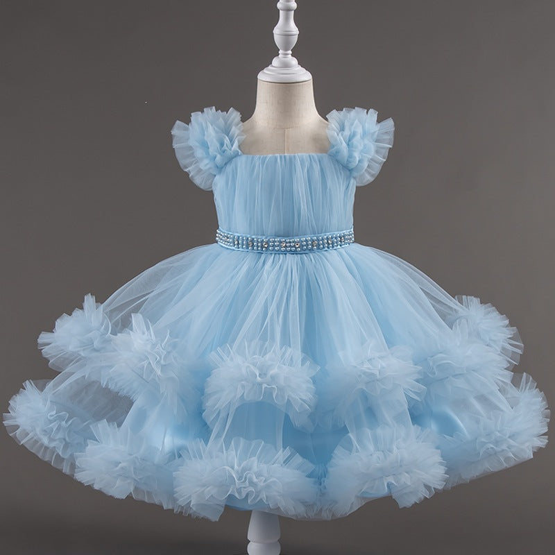 Performance catwalk girls birthday princess dress puffy skirt women's stage kids baby performance costume one year old dress model